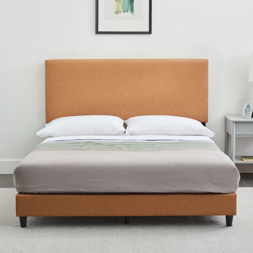 Edenbrook Platform Bed with Headboard – No Box Spring Needed – Faux