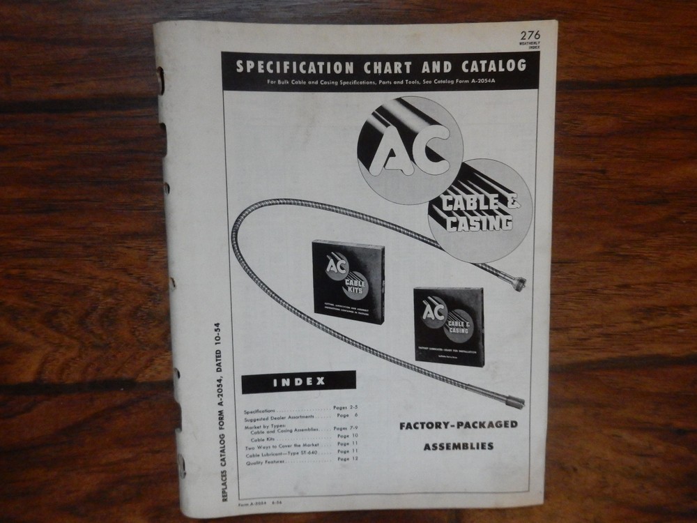 1955 AC Cable & Casing Specification Chart & Catalog 276 Weatherly Index
