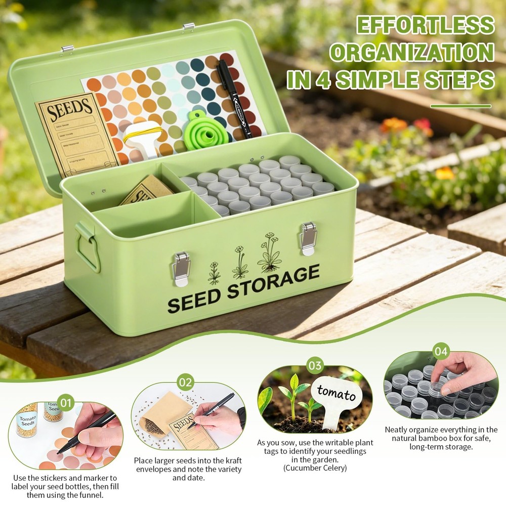 60 Slots Seed Organizer Seed Storage Seed Box 3 Compartments Seeds Organizer ...