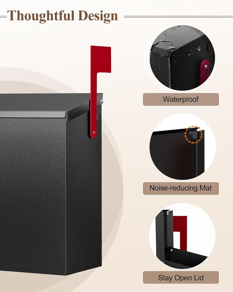 Wall-Mount Mailbox for Outside, Large Capacity Rust-Proof Mail Box with Black