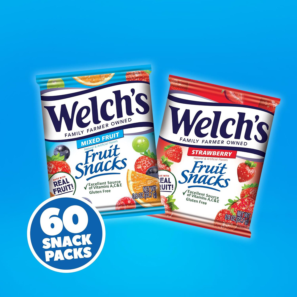 Welch’s Fruit Snacks Mixed Fruit & Strawberry, 0.8oz Packs (60 Ct)