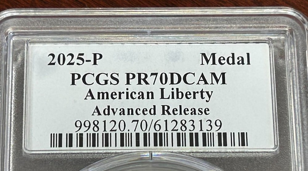 2025 P LIBERTY PROOF SILVER MEDAL PCGS PR70 DCAM ADVANCED RELEASE DAMSTRA SIGNED