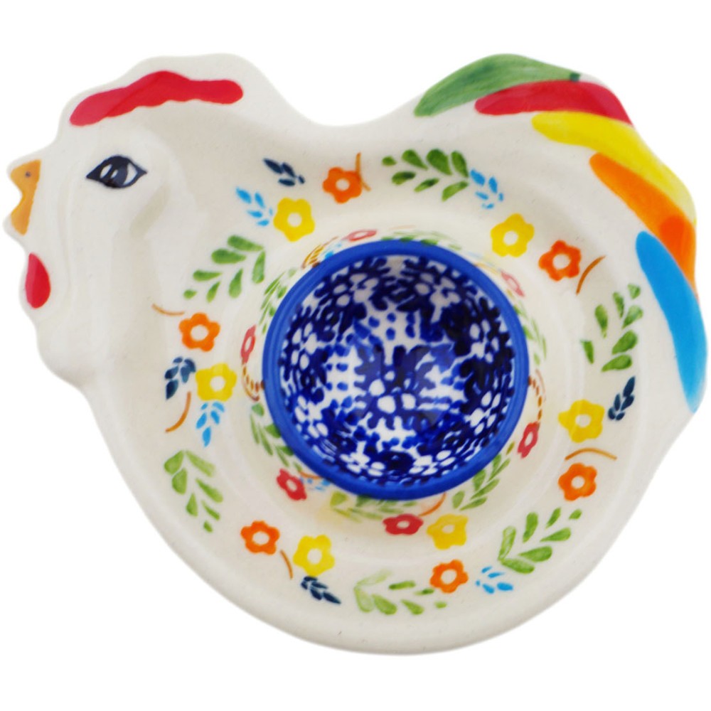 Polish Pottery Egg Plate 5" Rainbow Delight UNIKAT