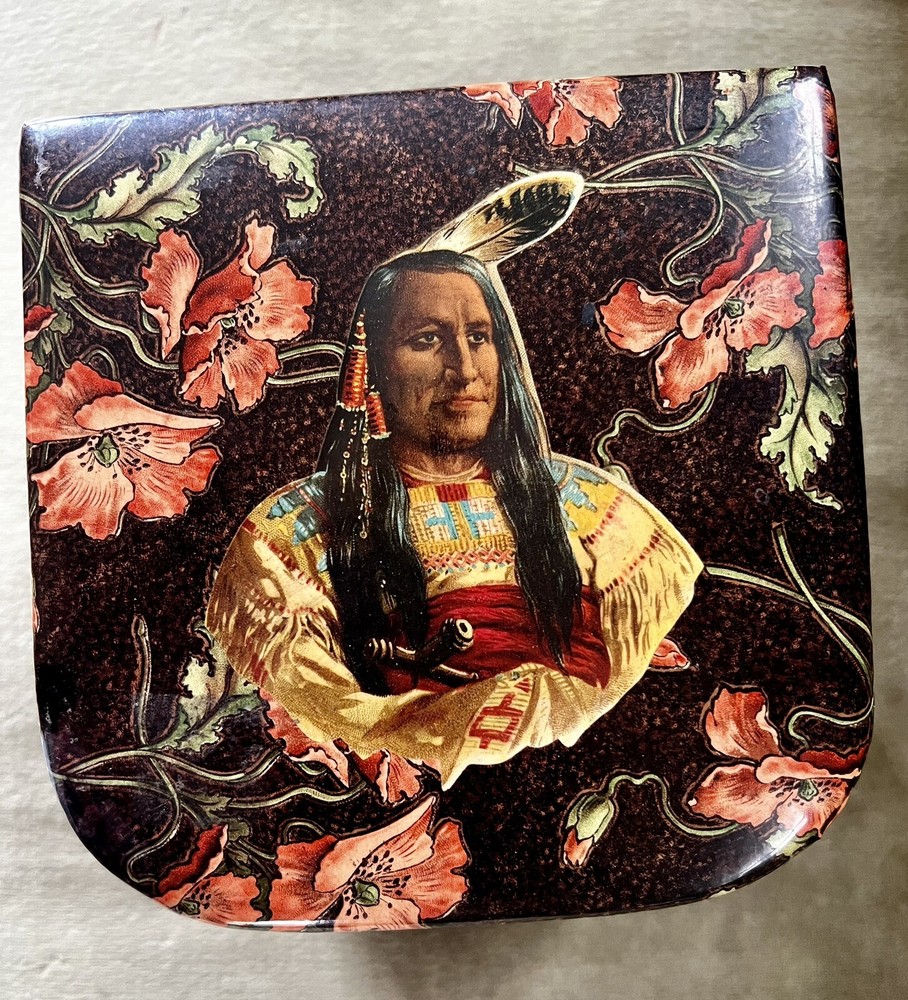 FABULOUS VICTORIAN CELLULOID COLLARS & CUFFS BOX W/ NATIVE AMERICAN IMAGE
