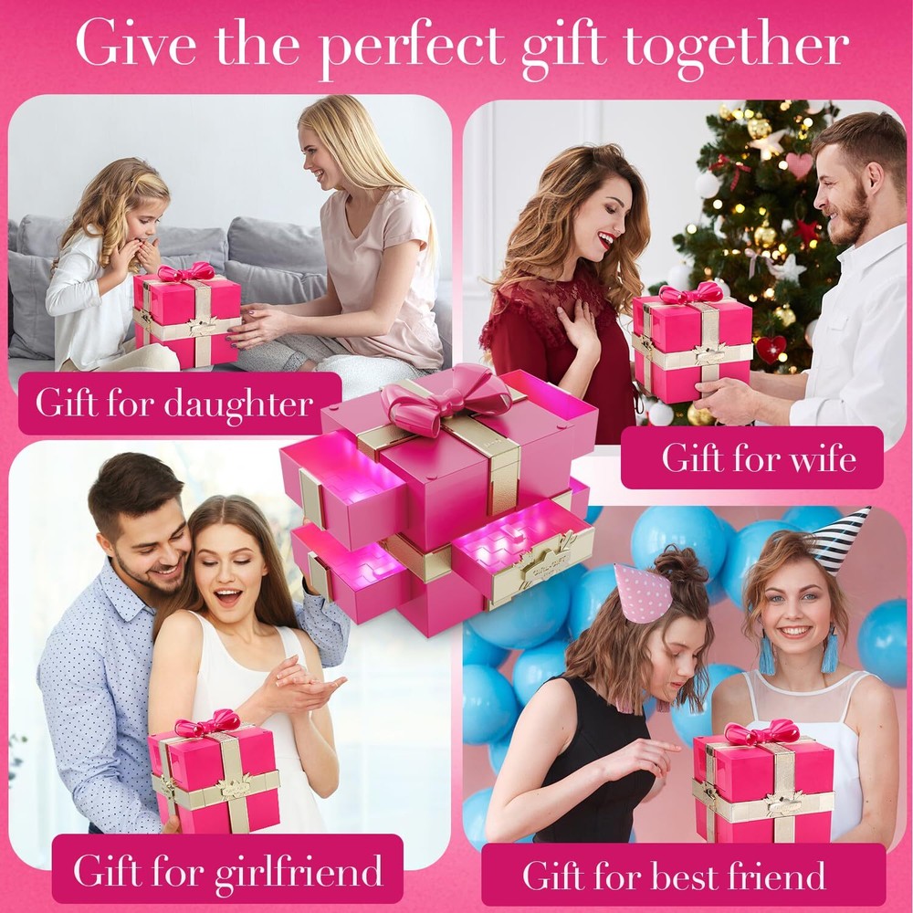 Pink Gift Boxes Bows Glitter Accents Decorative Present Packaging Party