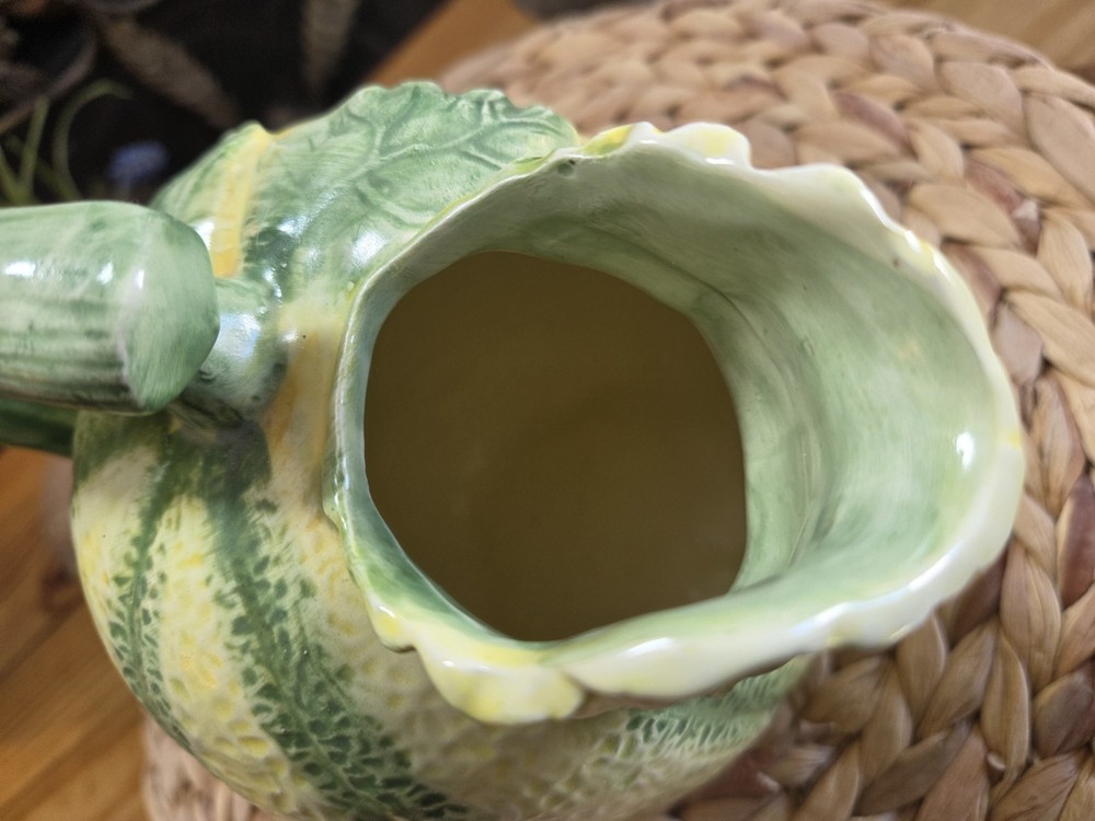 Studio Art Pitcher Leafy Melon Shaped Pitcher W/ Leafy Spout & Stem Handle