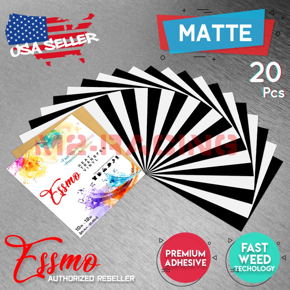 20pcs Black & White Heat Transfer Vinyl 12" x 10" Sheets T-Shirt HTV Bundle Pack