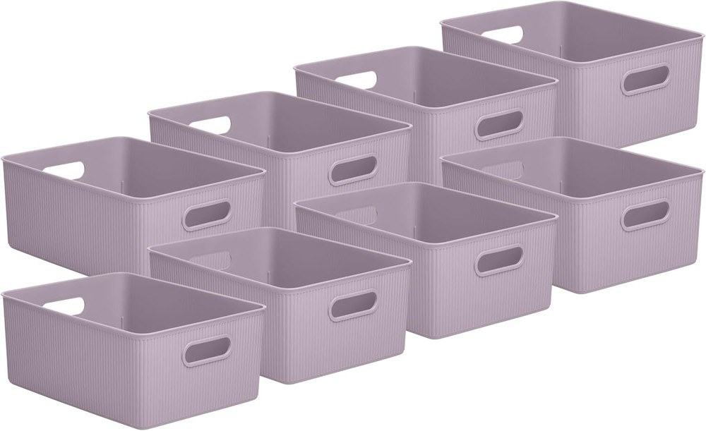 Superio 15L Medium Ribbed Storage Bin- Plastic Storage Bin  (8 Pack, Lilac)