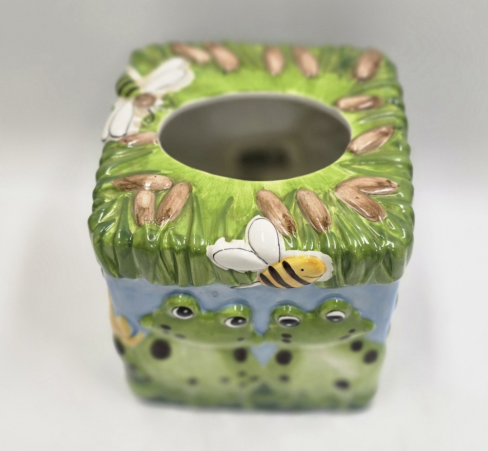 Ceramic Frog Tissue Box Holder Handpainted