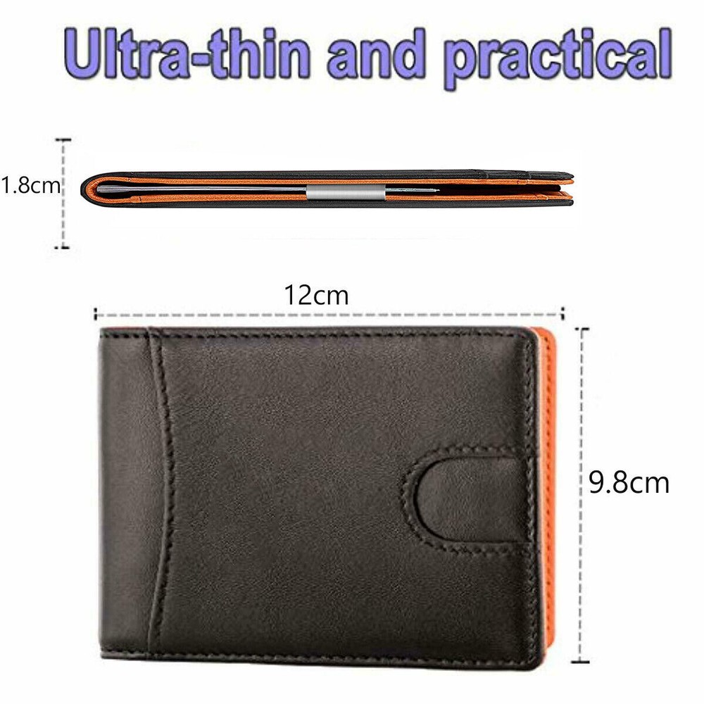 Leather Minimalist Bifold Wallets For Men RFID Blocking Slim Front Pocket Purse