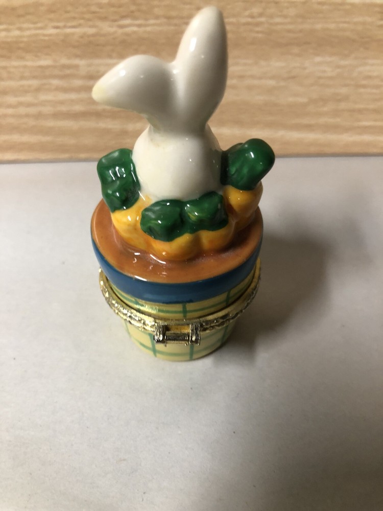 Easter Bunny Rabbit Porcelain Hinged Trinket Box