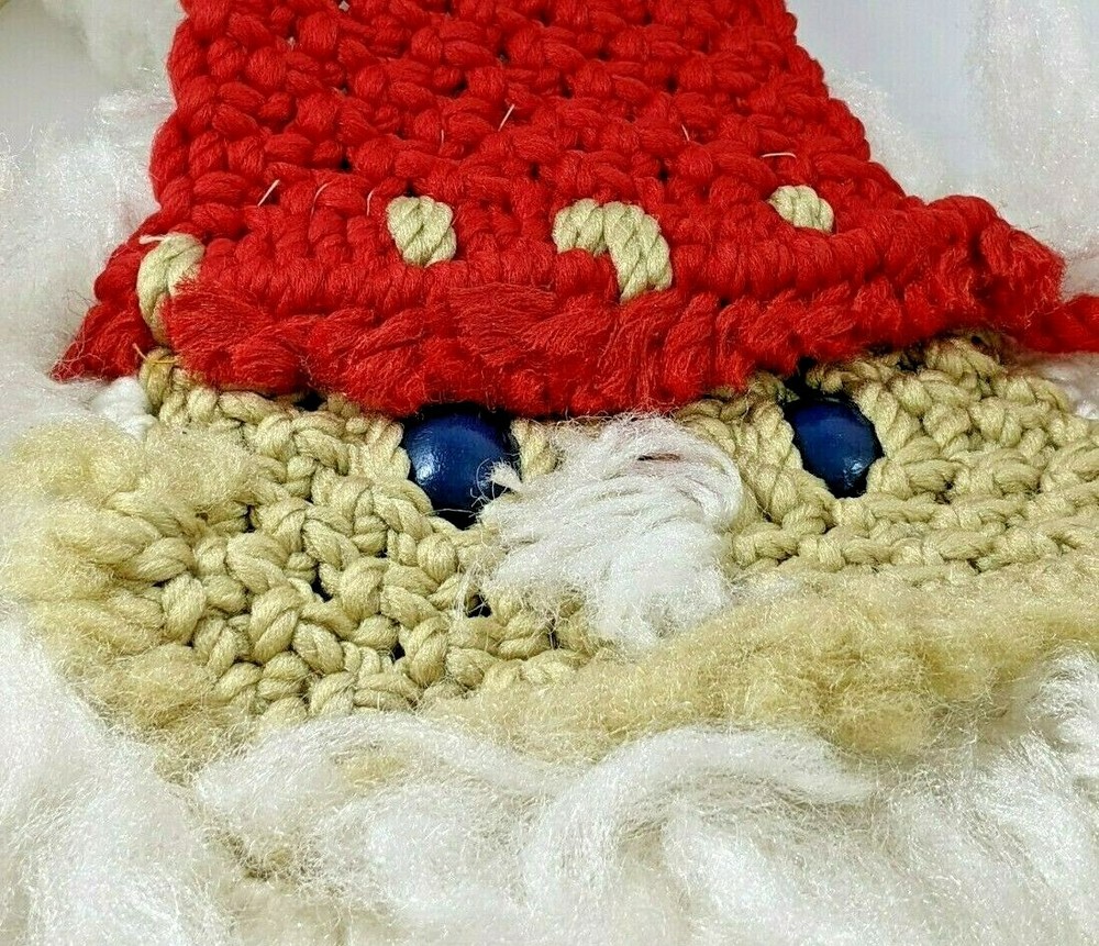 Vintage Handcrafted Macrame Santa Head Wall Hanging