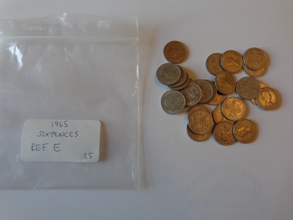 25 ELIZEBETH II SIXPENCES 1965 GOOD CONDITION REF E.