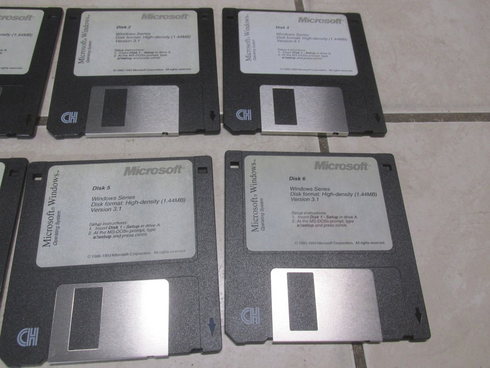 Microsoft Windows Operating System 1-6 Floppy Disks 1993 Version 3.1