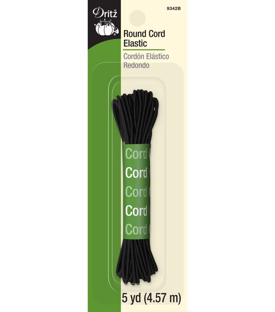 Dritz Black Round Light Stretch Cord Elastic, 5 yd