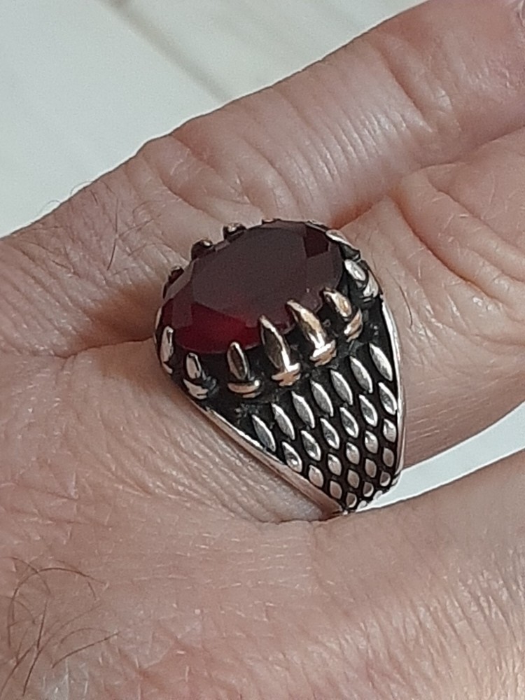 Men 925 Silver Ring Solitaire Ruby Spinel Ring Man Sterling $
