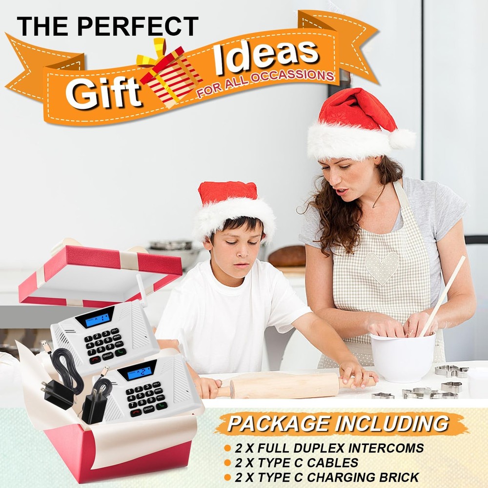 Intercoms Wireless for Home, Full Duplex Hands-Free Intercom, 5300ft White