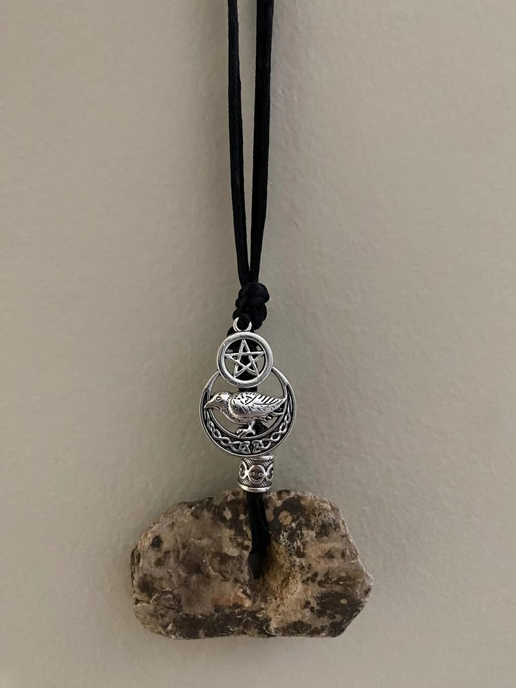 Hag Stone Raven Pentacle Wall Hanging, Protection Amulet