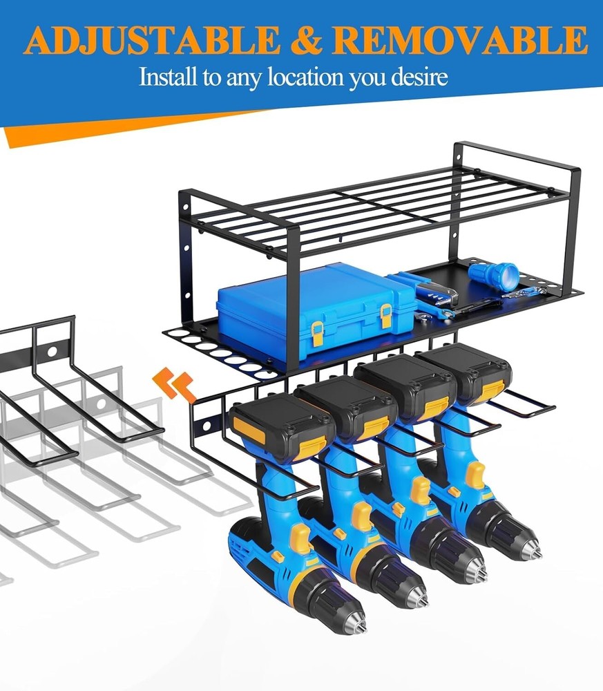 2 Pack Power Tool Organizer Wall Mount Tool Storage Garage Rack 8 Drill Holder