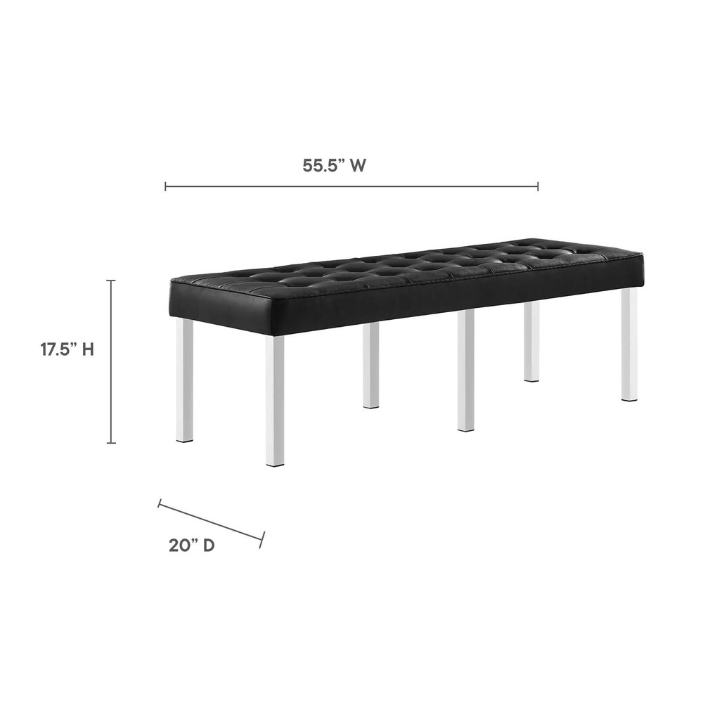 Modway Loft Tufted Vegan Leather Upholstered Accent Bench in Silver Black