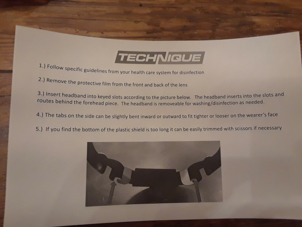 Technique Reusable Face Shield, Aluminum Frame Poly Shield with Strap, USA Made