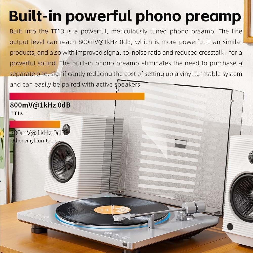 FiiO TT13 Fully Automatic Vinyl Stereo Turntable(Analog) (Silver Bluetooth)