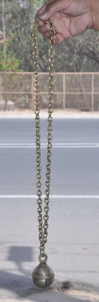 Vintage Hanging Solid Heavy Cow Bell With Chain , Nice Patina