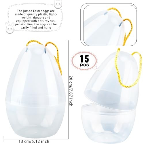 15 Pack 8 Inch Jumbo Easter Eggs Large Empty Fillable Eggs Transparency White