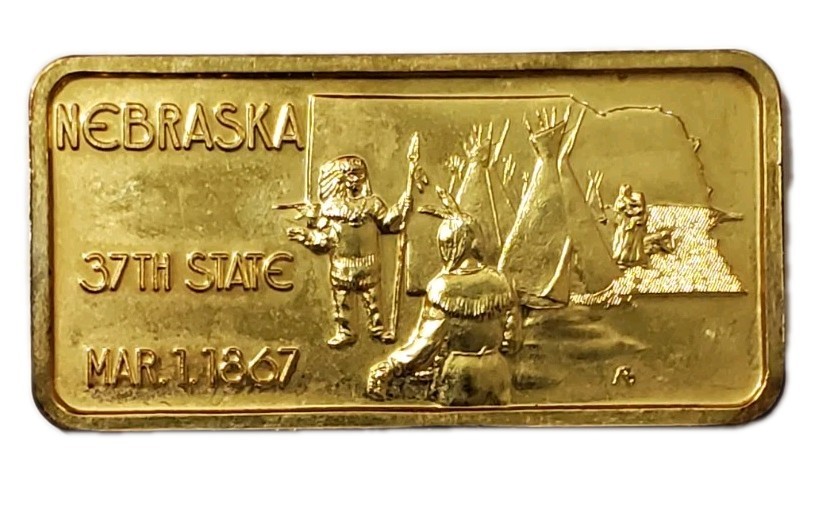 1 Oz Silver 37TH State NEBRASKA Gilded Bar.