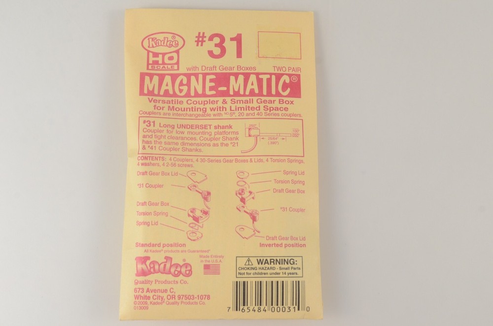 Kadee HO #31 Magne-Matic Long Underset Shank Couplers