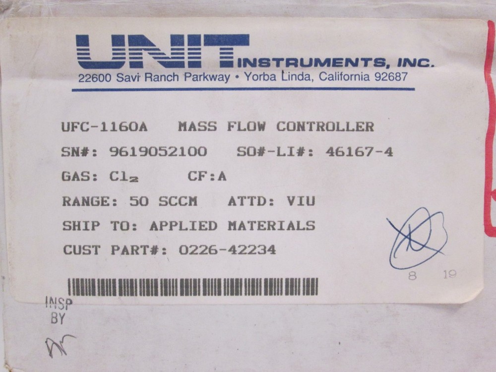 Unit UFC-1160A Mass Flow Controller, CL2, 50 SCCM, Refurbished