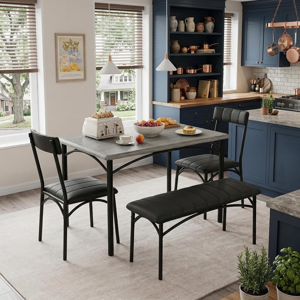 Dining Table Set 4 Kitchen Table W/ Chairs 4 Rectangular Wood Dining Room Table