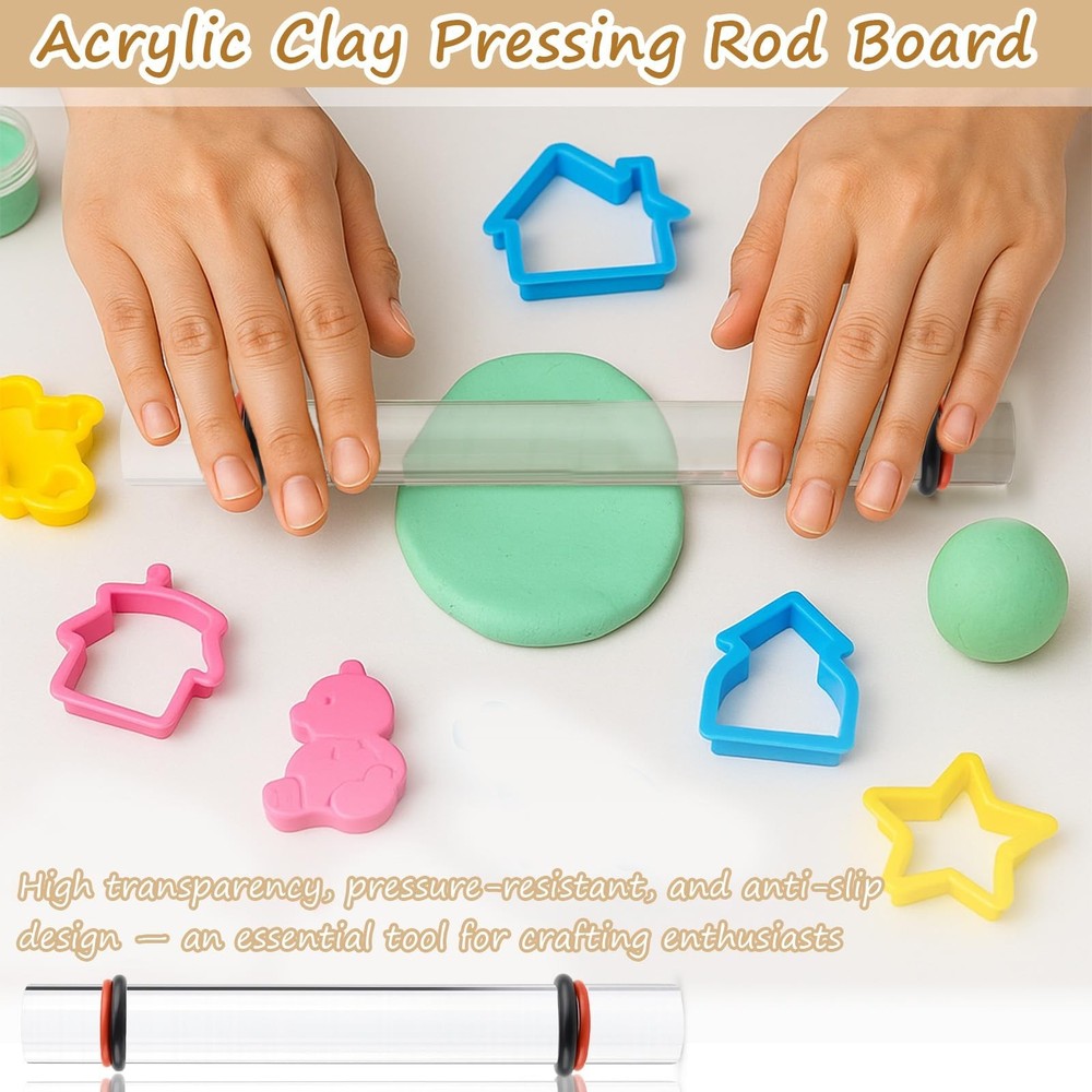 2-Piece Polymer Clay Acrylic Rolling Pin Set – Clear Slab Roller Tools wit