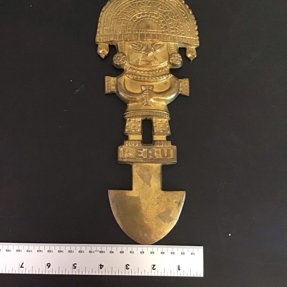 Solid Brass Vtg CUSCO PERU INCA Ceremonial TUMI Dagger Knife Wall Decor 11”