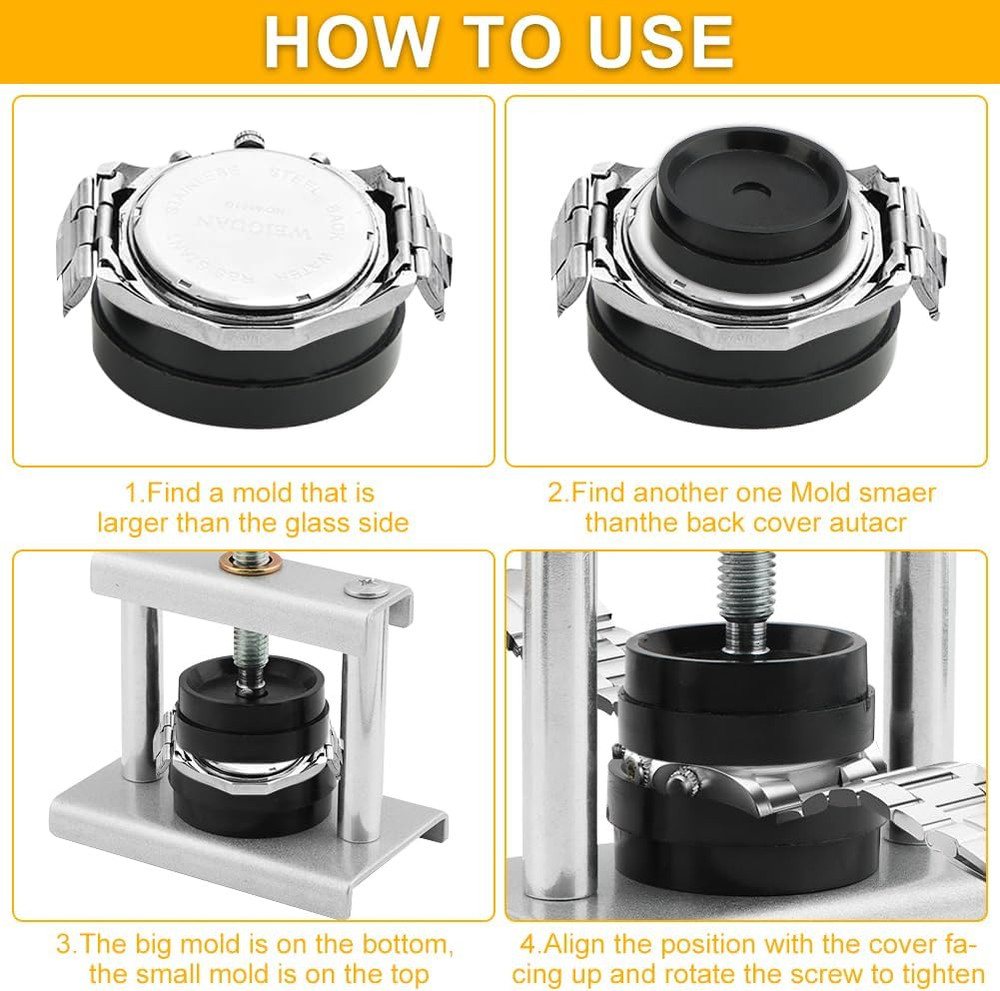 Watch Press Tool Set - Case Closer with 18 Molds, Crystal Press, Battery Replace