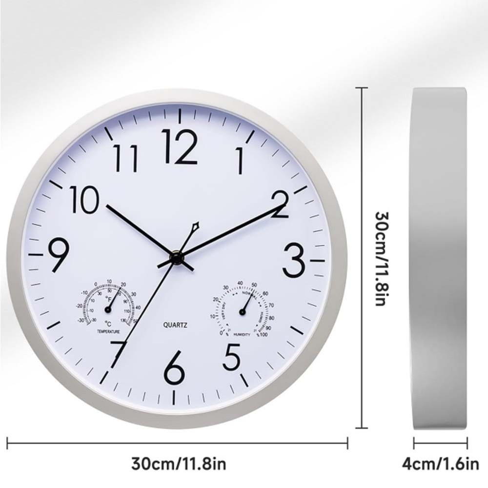 Compact 30cm Wall Clock with Temperature Display Perfect for Small Spaces