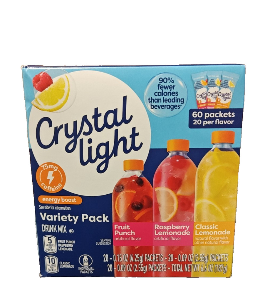 60 PK Crystal Light Variety Pack Fruit Punch Raspberry Lemonade Classic Lemonade