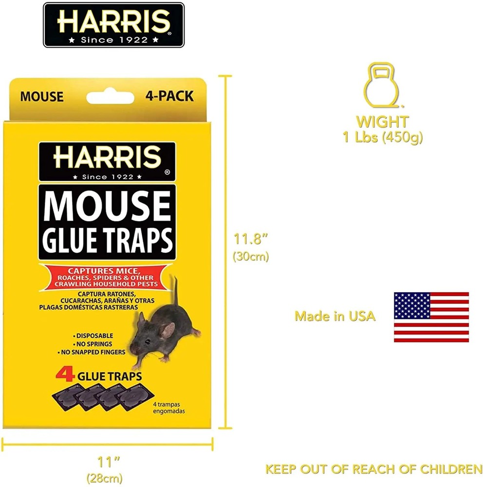 Harris Pre-Baited Mouse Glue Traps, Fully Disposable 4-Pack