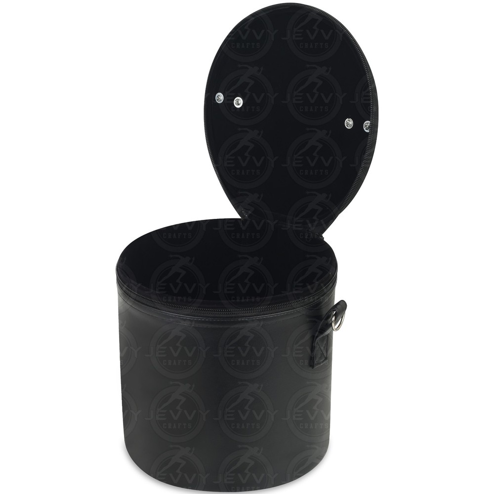 Plain Black Fez Hat Case Faux Leather with Strap | Velvet Lined Storage Box