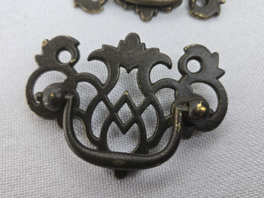 Vintage Ornate Brass Drawer Pulls Lot Of 5