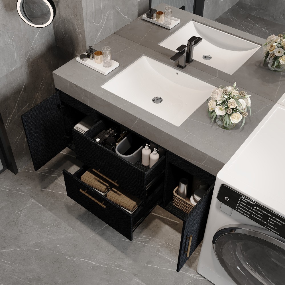 39.4'' Single Floating Bathroom Vanity, Ceramic Sink, 2 Drawers & 2 Cabinets