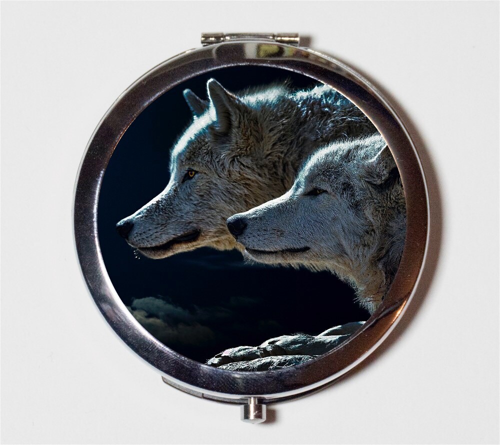 Two Wolves Wolf Animal Art Compact Mirror Make Up Pocket Mirror Cosmetic