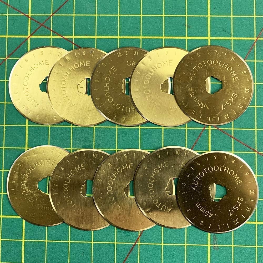 Titanium Coated Rotary Cutter Blades 45mm 10 Pack Replacement Blades...