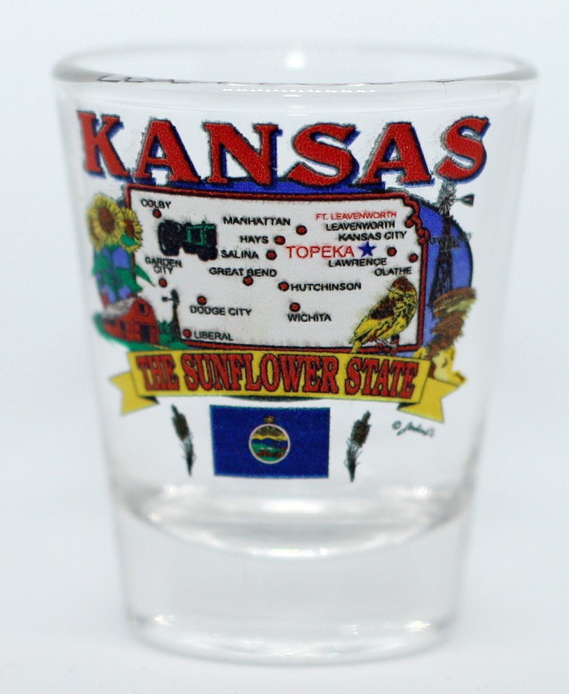 KANSAS STATE ELEMENTS MAP SHOT GLASS SHOTGLASS