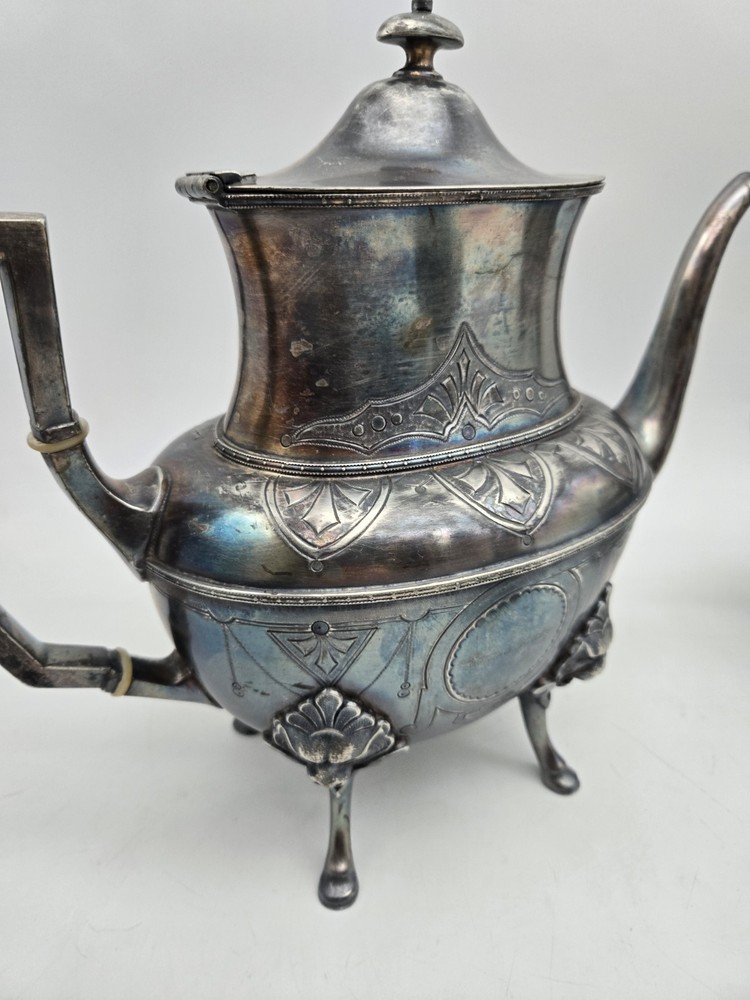 Antique Figural & Footed Silver Plated Teapot Set