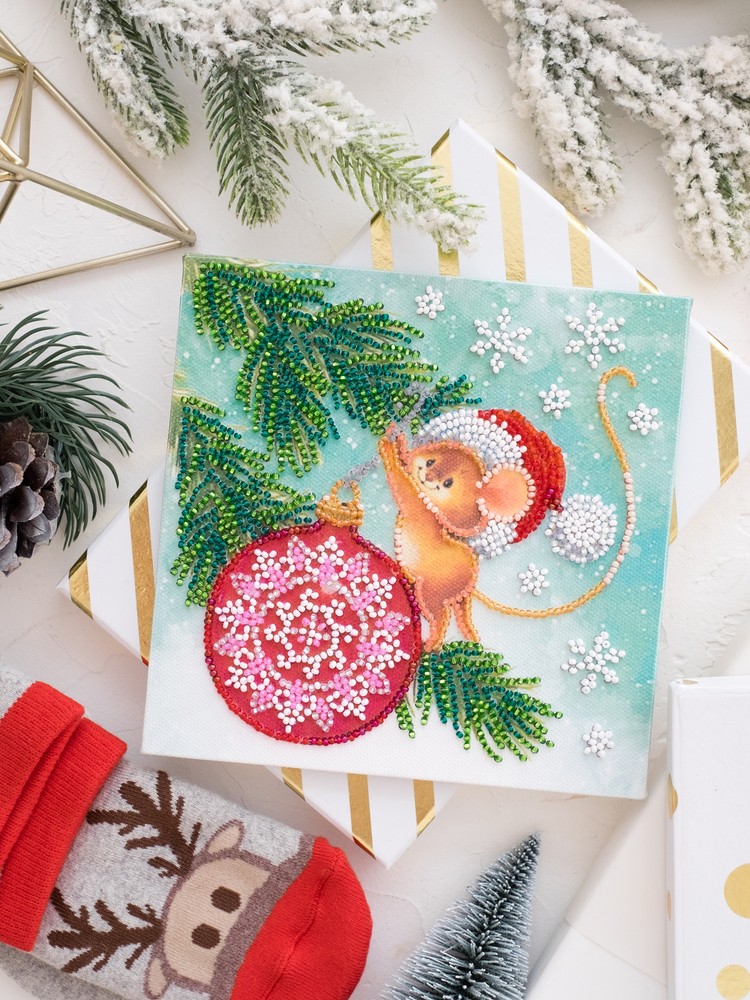DIY Bead Embroidery Kit Christmas Decor Beaded stitching needlepoint beadwork