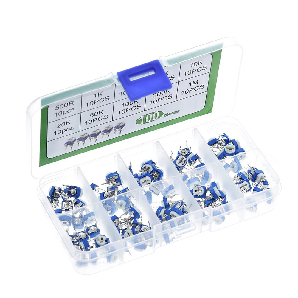 100pcs Potentiometer Trimpot Variable Resistor Assortment Box Kit 10 ValueKpkKq
