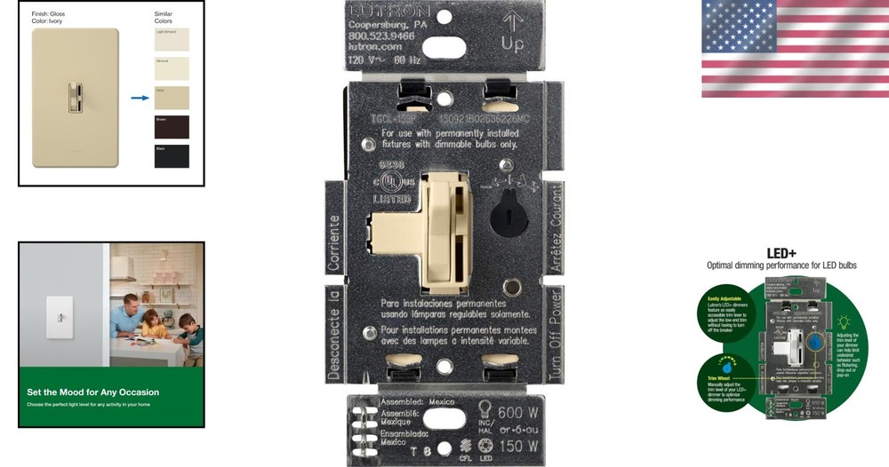 Toggle Dimmer Switch for Dimmable LED, Halogen, Incandescent