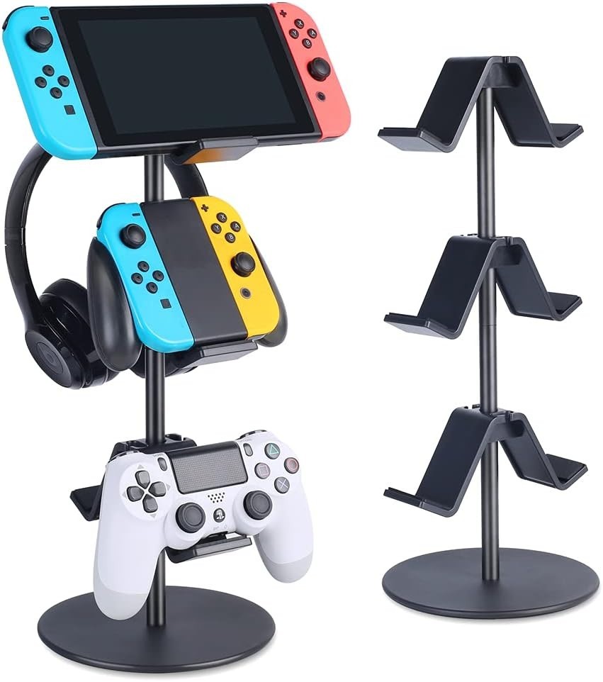 3 Tier Controller and Headphone Stand Adjustable Gaming Organizer Black