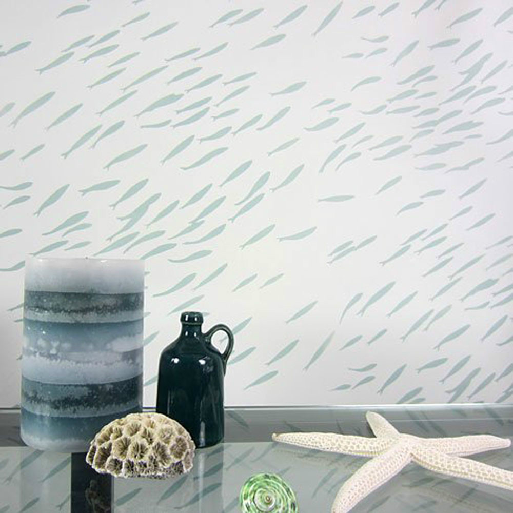 Fish School Allover Stencil Pattern - Sturdy and Reusable Wall Stencil for DIY